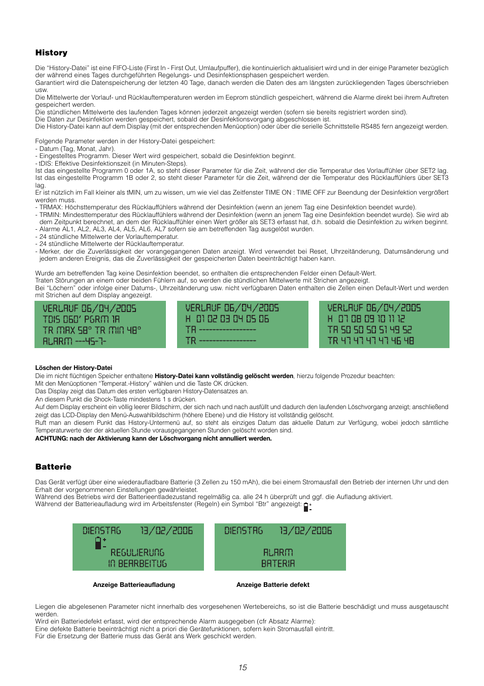 15 history, Batterie | Caleffi 6000 User Manual | Page 64 / 97