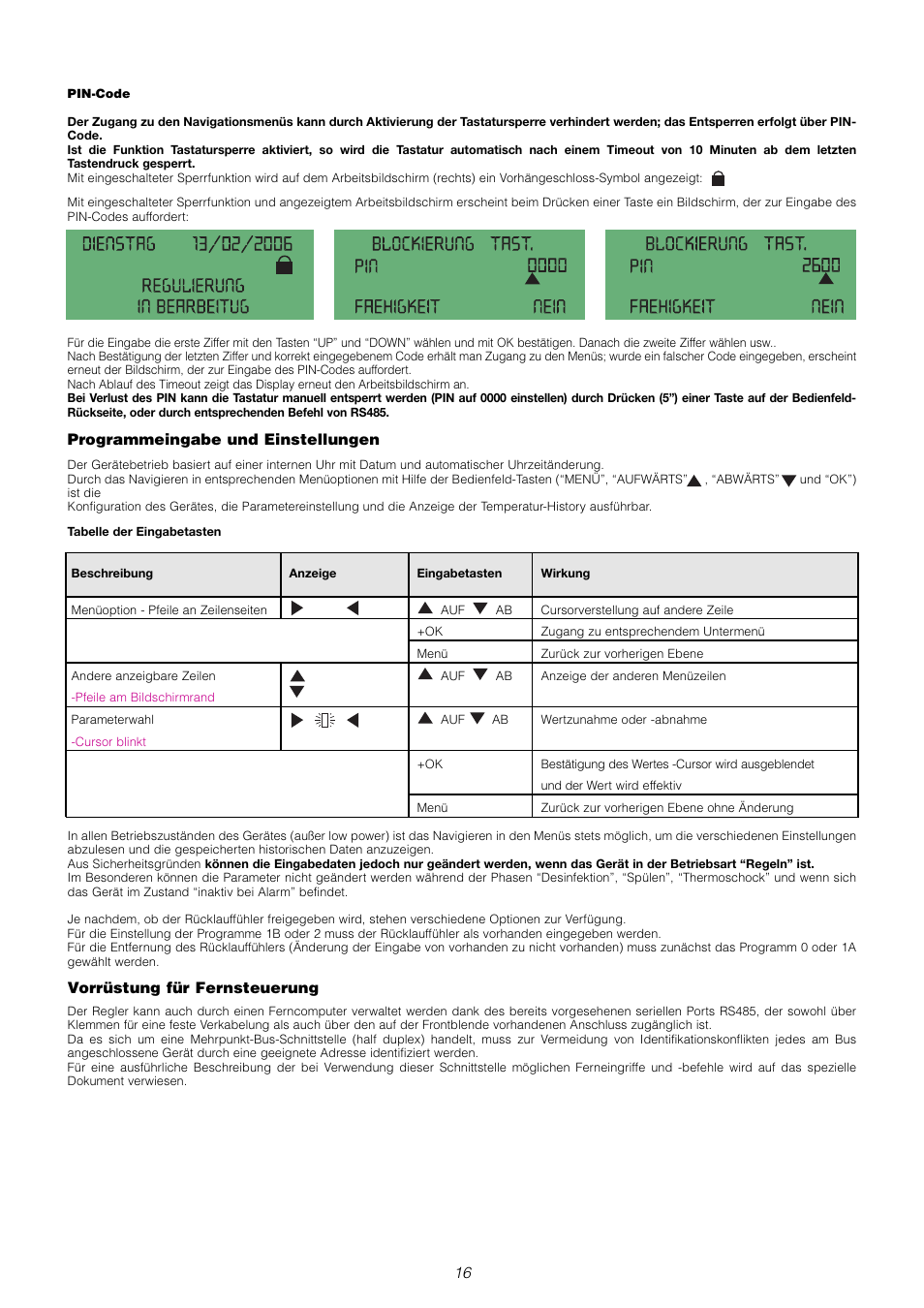 Programmeingabe und einstellungen, Vorrüstung für fernsteuerung | Caleffi 6000 User Manual | Page 65 / 97