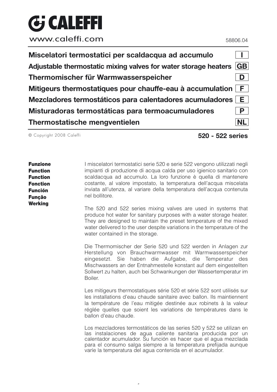 Caleffi 522 User Manual | 16 pages