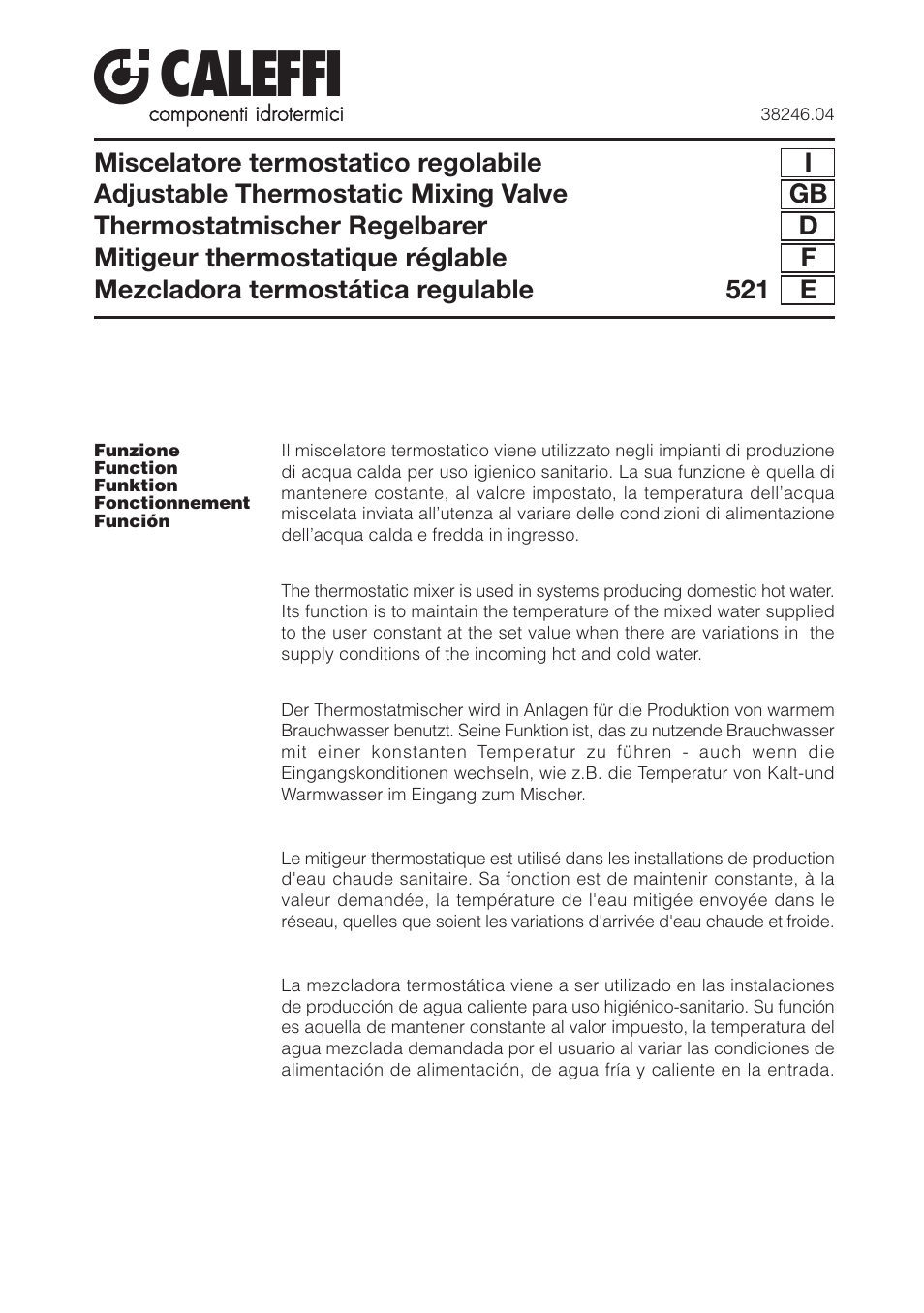 Caleffi 521 User Manual | 16 pages