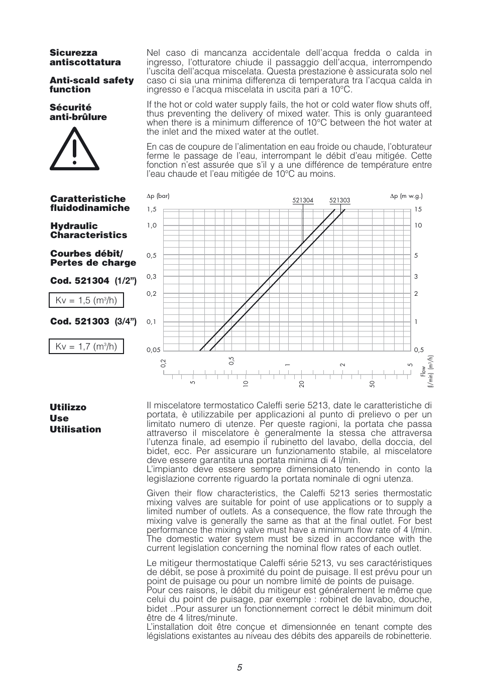 5kv = 1,5 (m, H) kv = 1,7 (m | Caleffi 5213 User Manual | Page 5 / 16