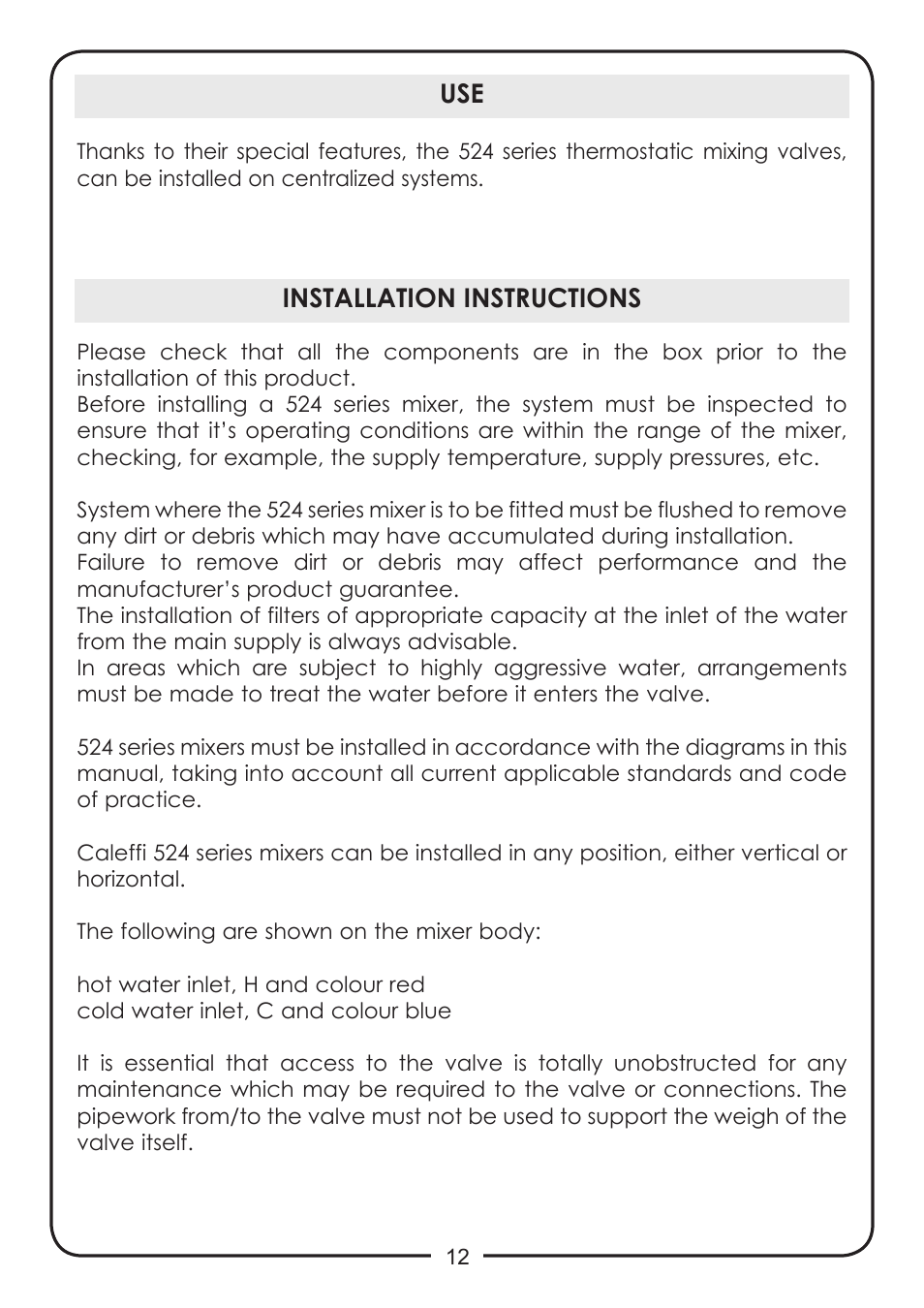 Installation instructions | Caleffi 524 User Manual | Page 12 / 24