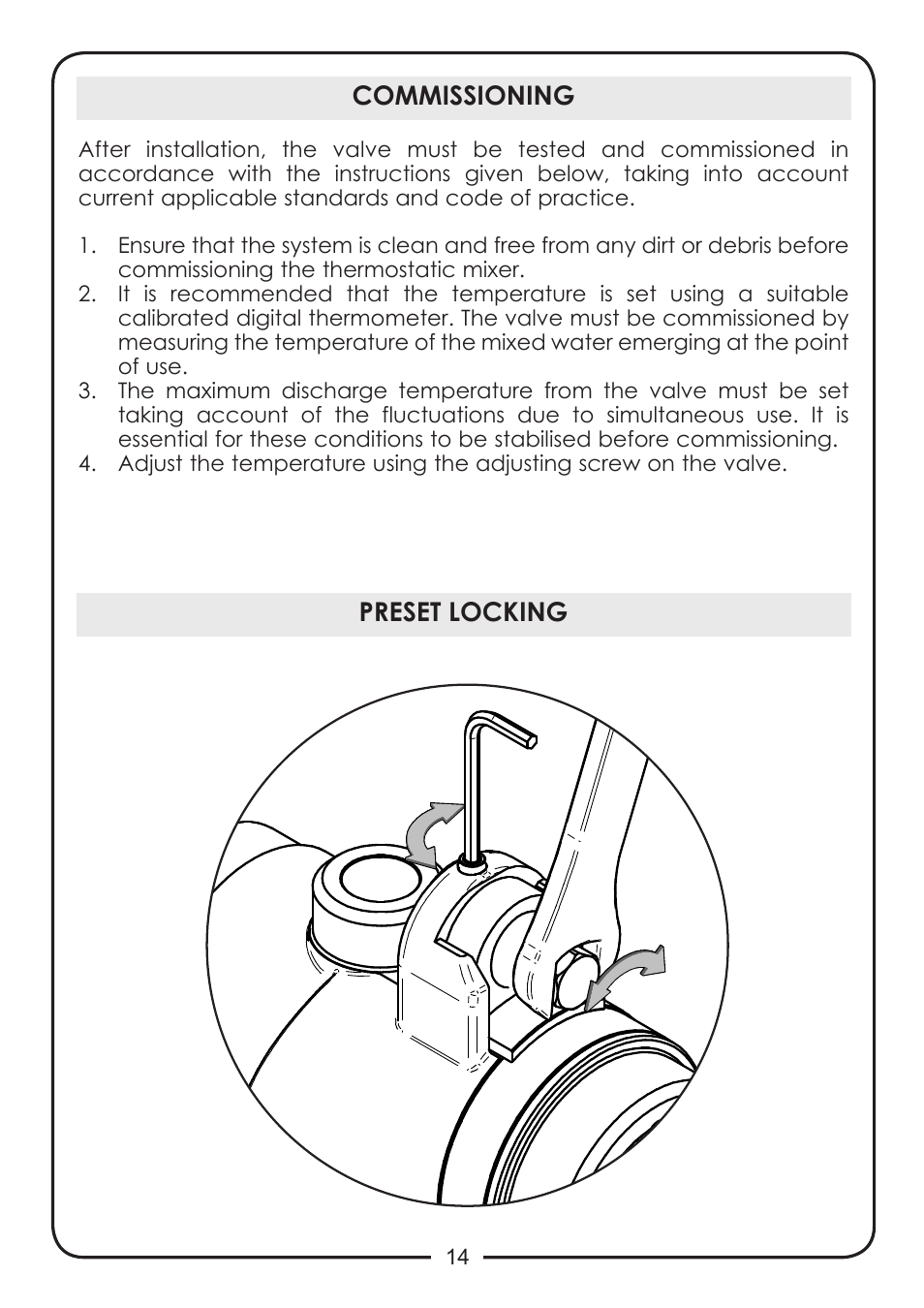 Commissioning, Preset locking | Caleffi 524 User Manual | Page 14 / 24