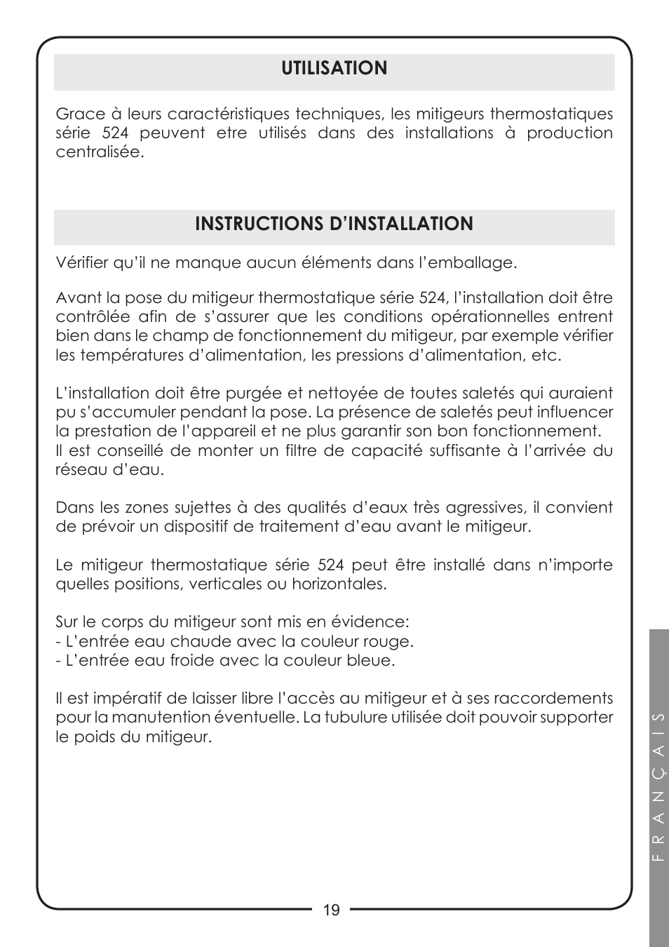 Instructions d’installation, Utilisation | Caleffi 524 User Manual | Page 19 / 24