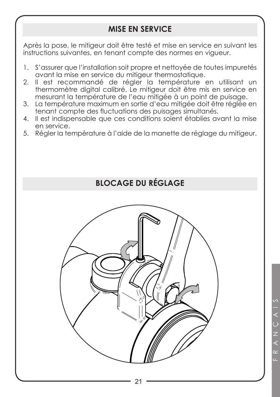 Mise en service, Blocage du réglage | Caleffi 524 User Manual | Page 21 / 24