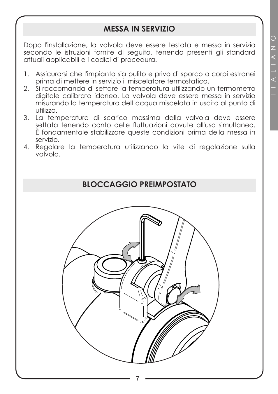 Messa in servizio, Bloccaggio preimpostato | Caleffi 524 User Manual | Page 7 / 24
