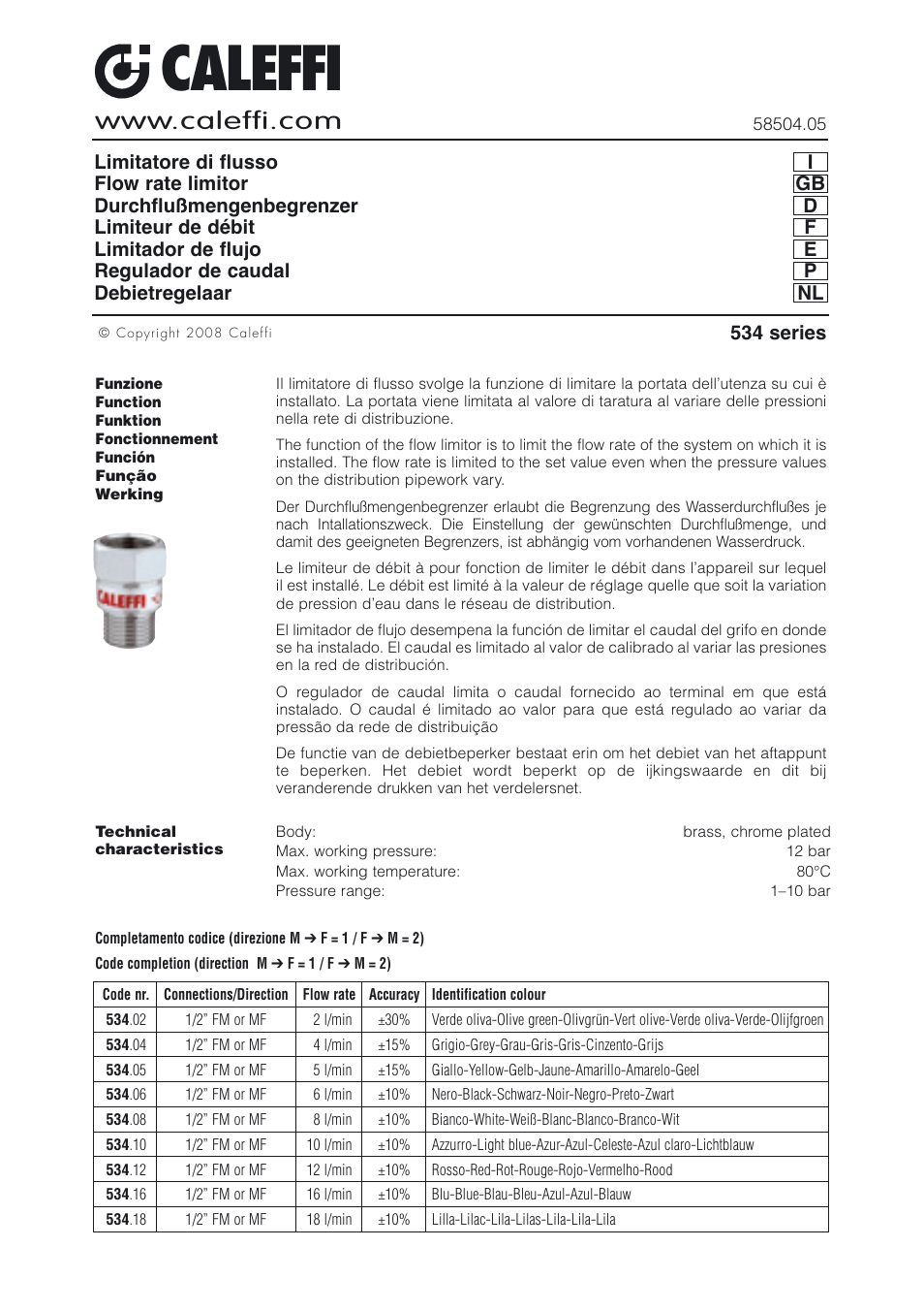 Caleffi 534 User Manual | 2 pages