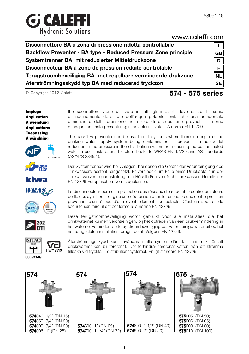 Caleffi 575 User Manual | 24 pages