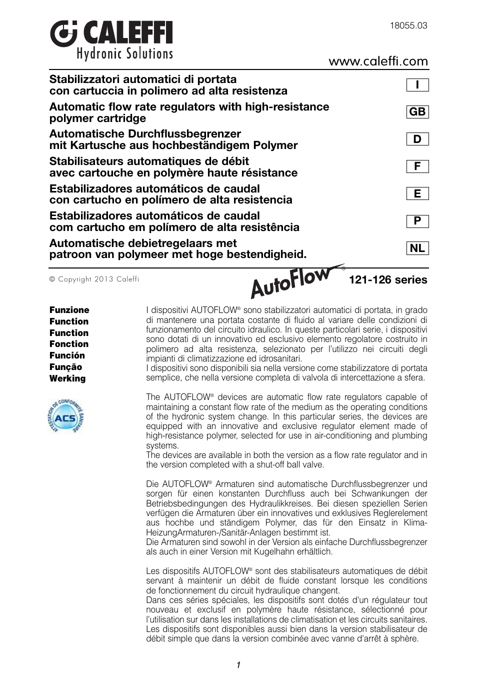 Caleffi 126 User Manual | 16 pages