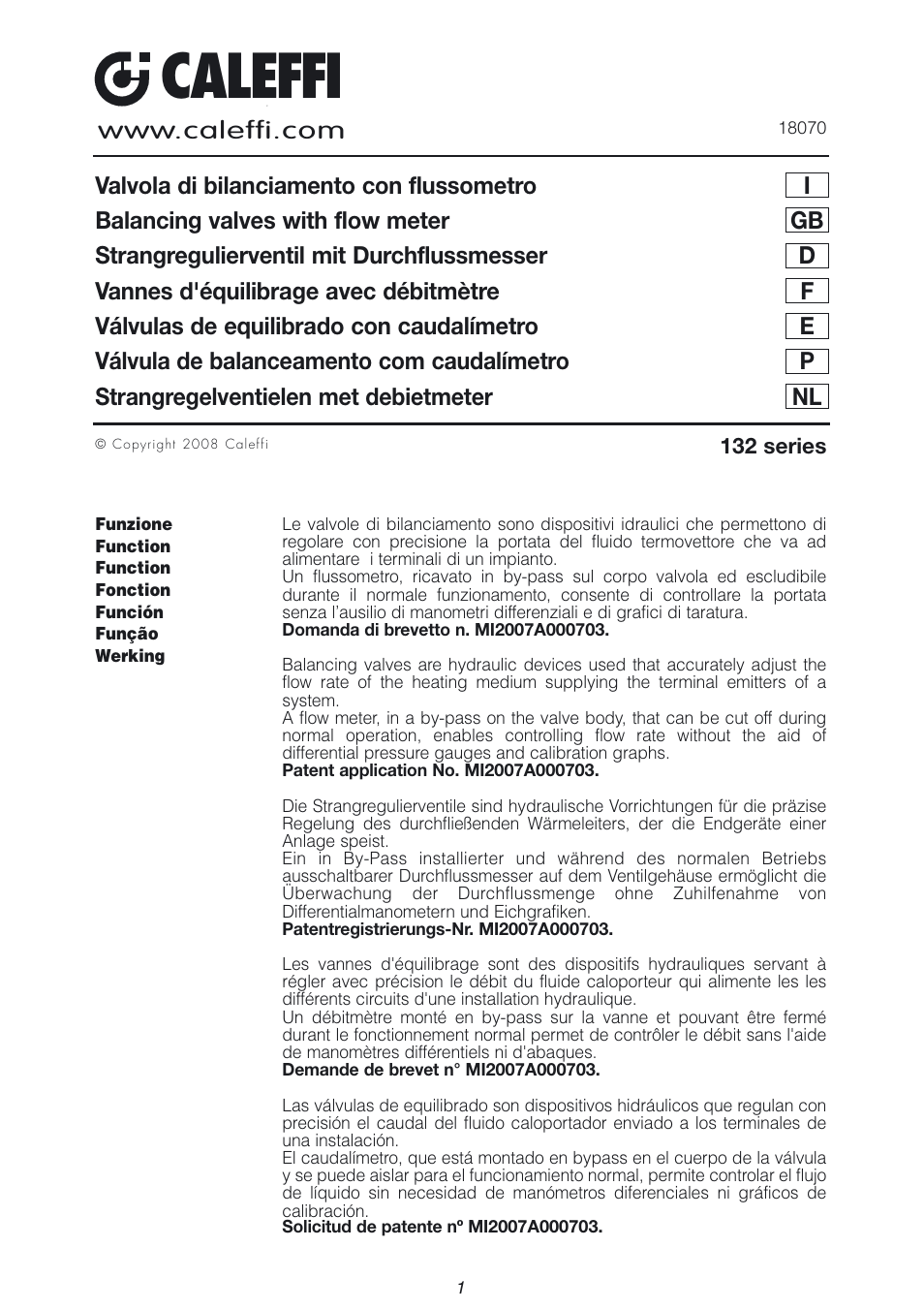 Caleffi 132 User Manual | 16 pages