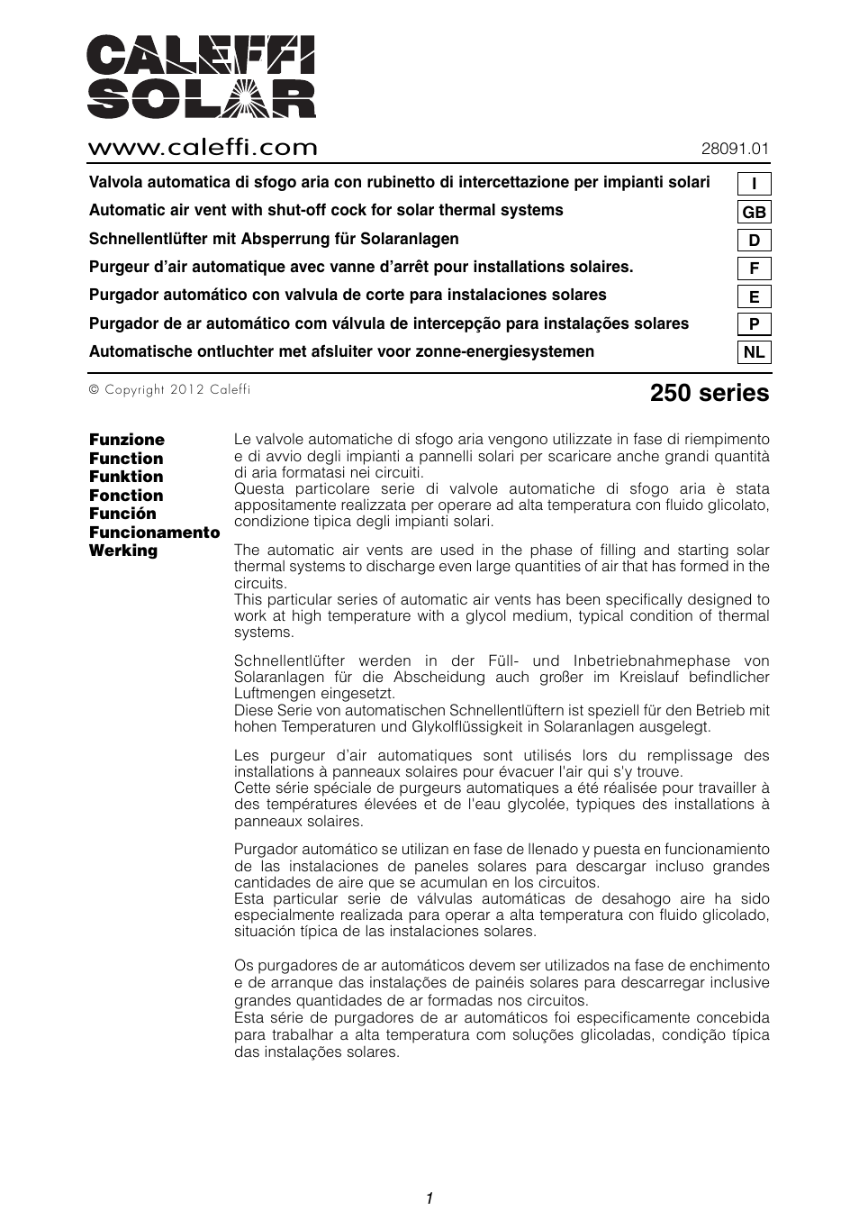 Caleffi 250 User Manual | 6 pages