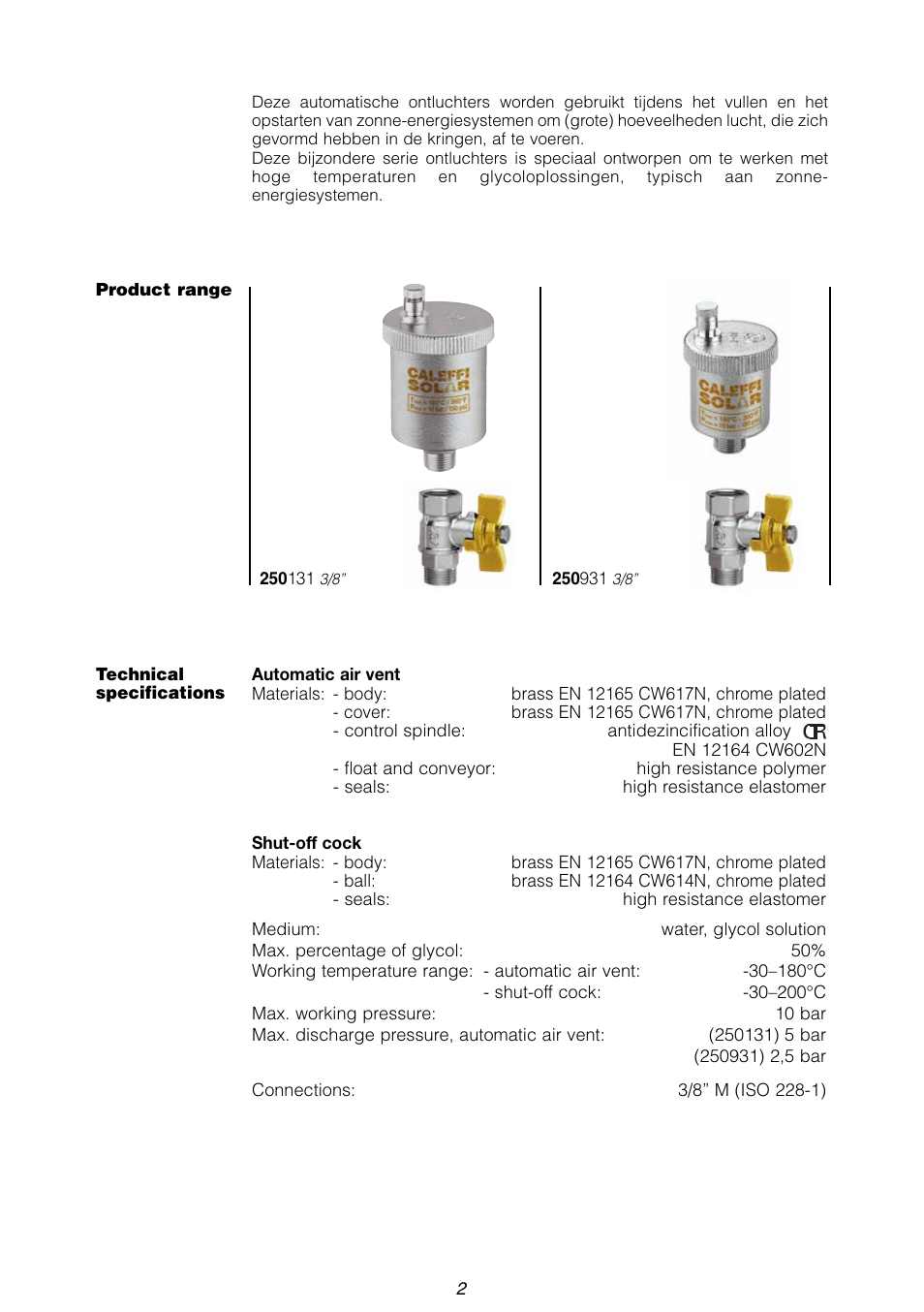 Caleffi 250 User Manual | Page 2 / 6