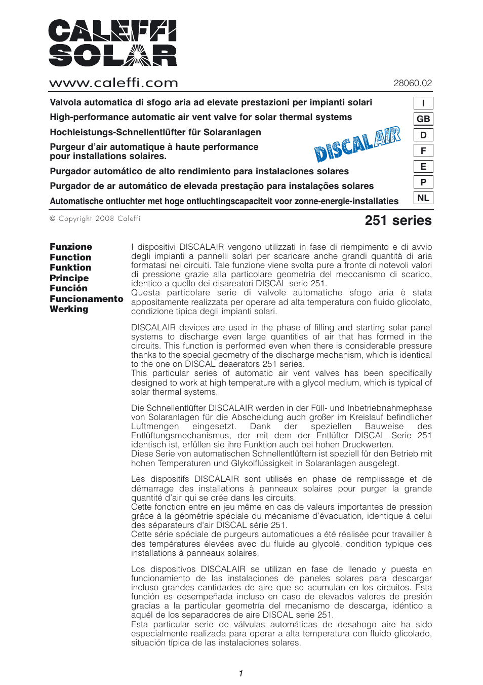 Caleffi 251 User Manual | 8 pages