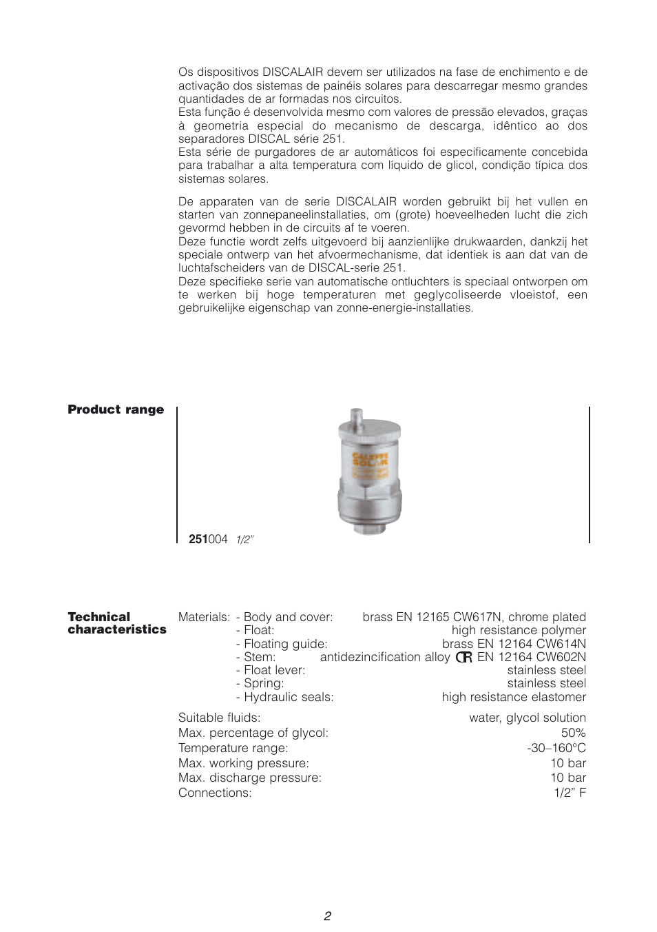 Caleffi 251 User Manual | Page 2 / 8