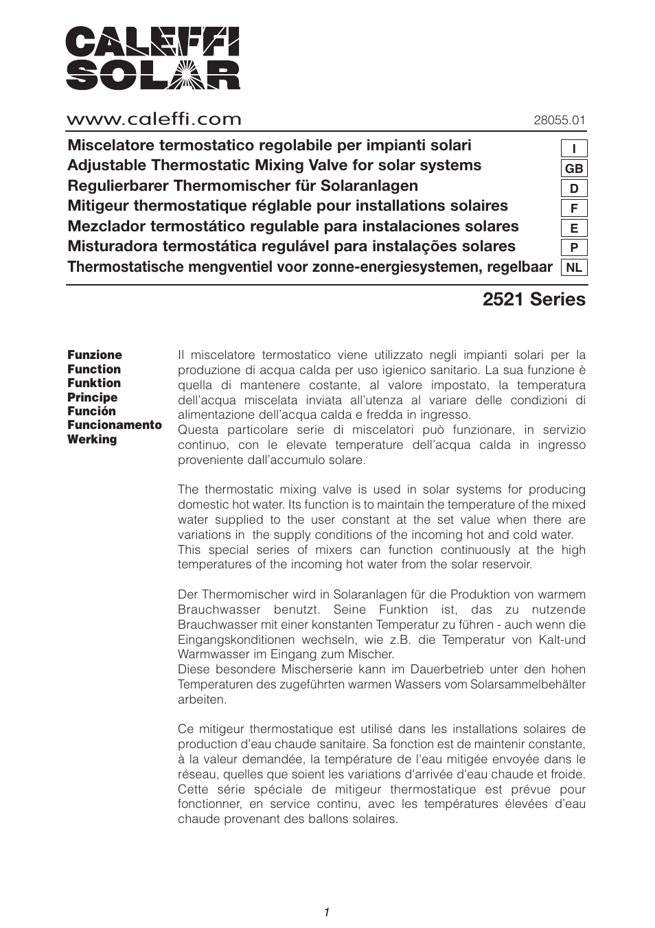 Caleffi 2521 User Manual | 16 pages