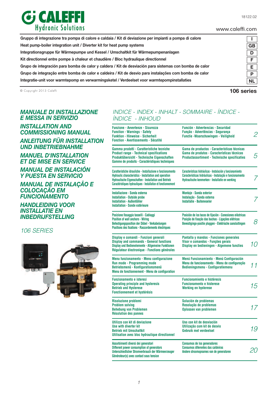 Caleffi 106 User Manual | 20 pages