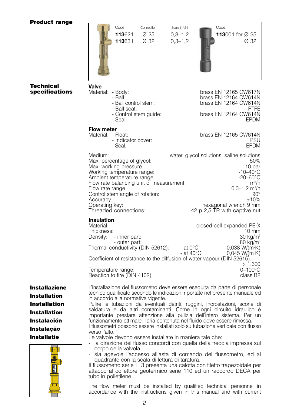 Caleffi 113 User Manual | Page 2 / 12