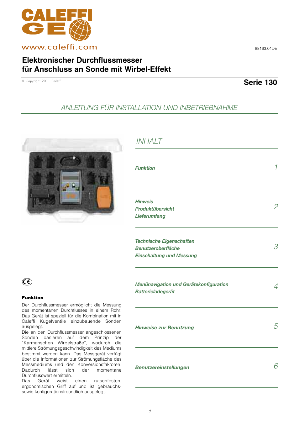Serie 130, Inhalt, Anleitung für installation und inbetriebnahme | Caleffi 130 User Manual | Page 13 / 18