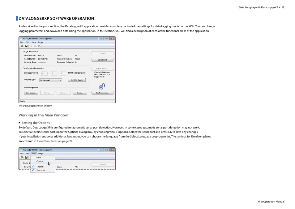 Dataloggerxp software operation | Crystal DataLoggerXP Digital Pressure Gauge Software User Manual | Page 15 / 43