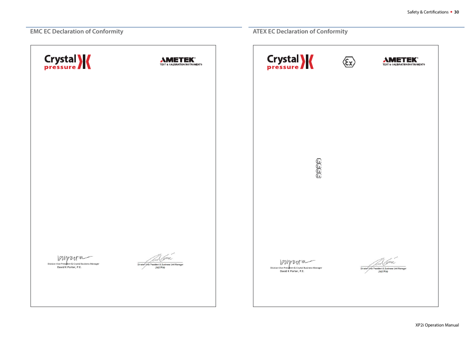 Declaration of conformity | Crystal DataLoggerXP Digital Pressure Gauge Software User Manual | Page 32 / 43