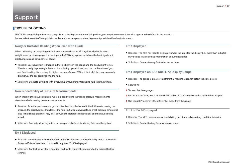 Support, Troubleshooting | Crystal DataLoggerXP Digital Pressure Gauge Software User Manual | Page 39 / 43