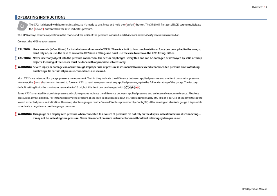 Operating instructions | Crystal DataLoggerXP Digital Pressure Gauge Software User Manual | Page 4 / 43
