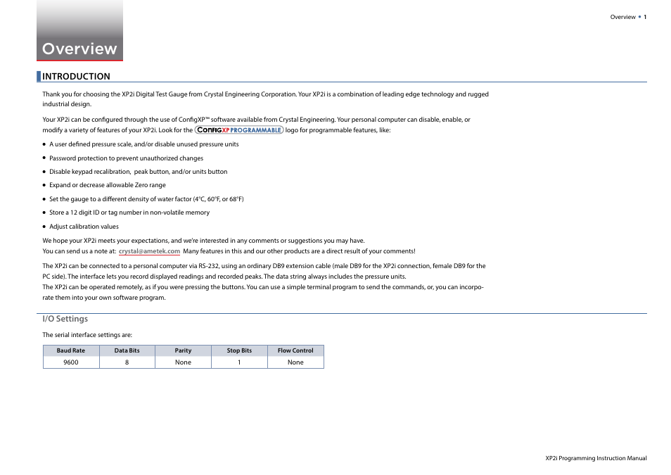 Overview, Introduction | Crystal XP2i-DP Digital Differential Pressure Gauge User Manual | Page 3 / 13