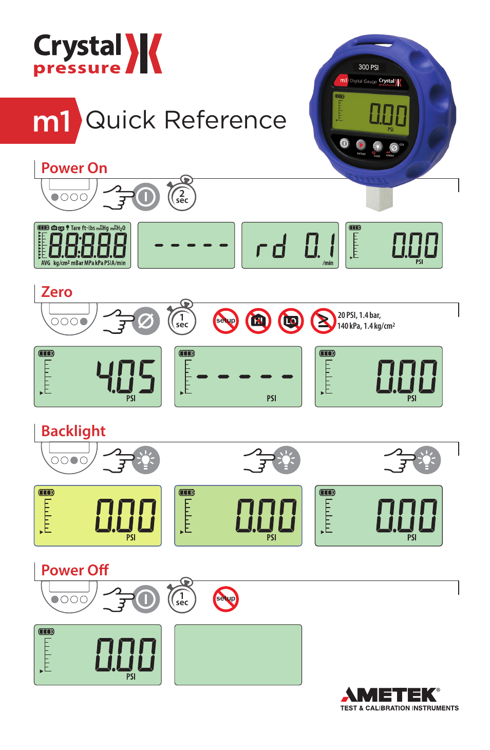 Crystal M1 Digital Test Gauge User Manual | 4 pages