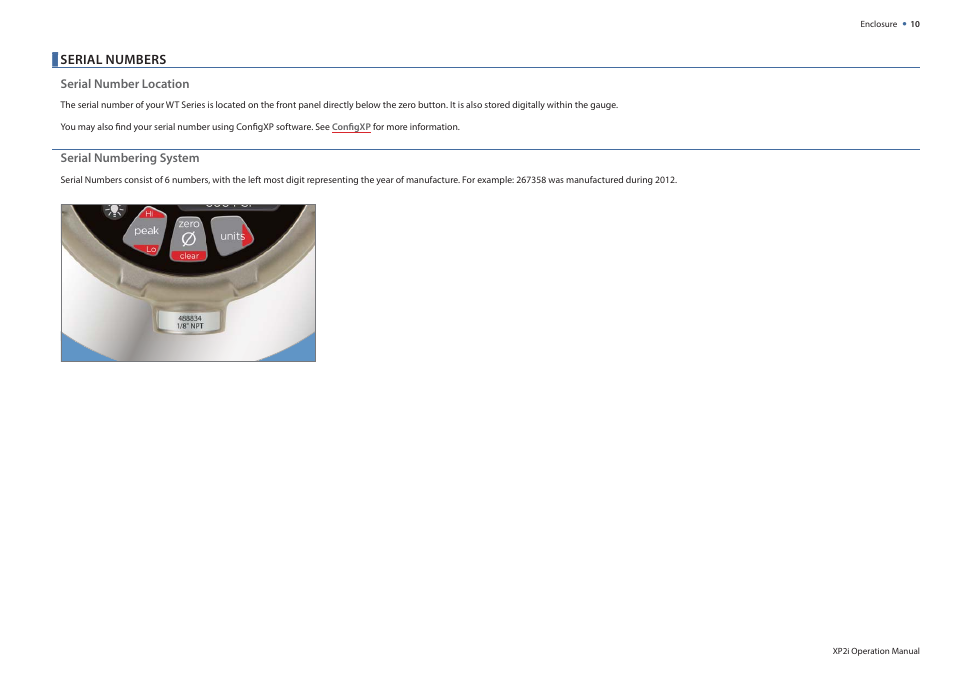 Serial numbers | Crystal WT Series Panel Mount Digital Pressure Gauge User Manual | Page 12 / 21