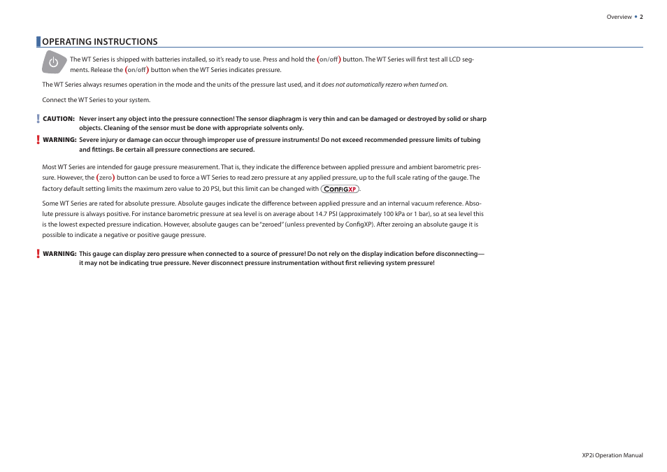 Operating instructions | Crystal WT Series Panel Mount Digital Pressure Gauge User Manual | Page 4 / 21