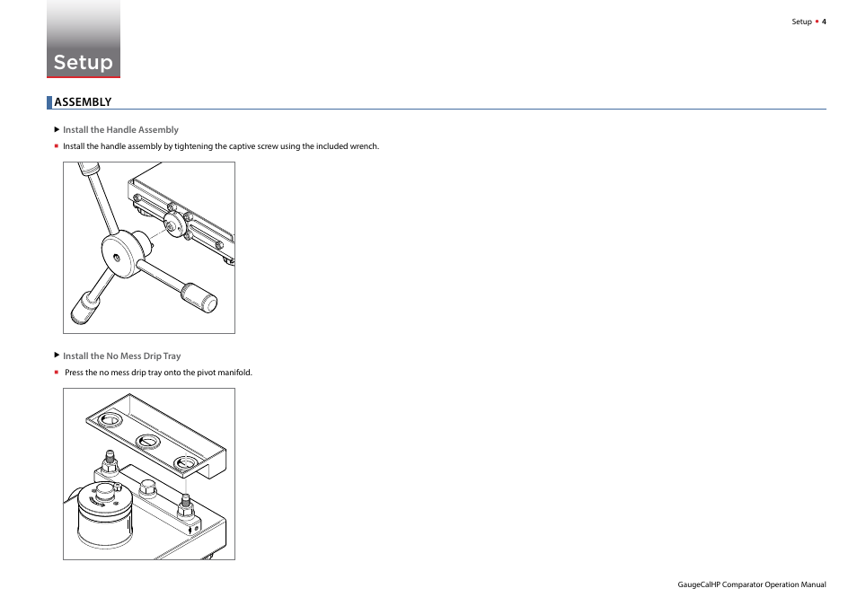 Setup, Assembly | Crystal GaugeCalHP Pressure Comparator User Manual | Page 6 / 20