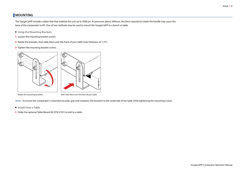 Mounting | Crystal GaugeCalHP Pressure Comparator User Manual | Page 7 / 20