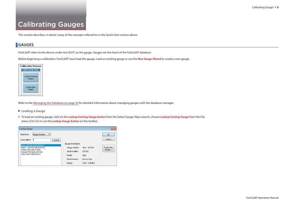 Calibrating gauges, Gauges, Tions on | Crystal FastCalXP Calibration Software User Manual | Page 10 / 59