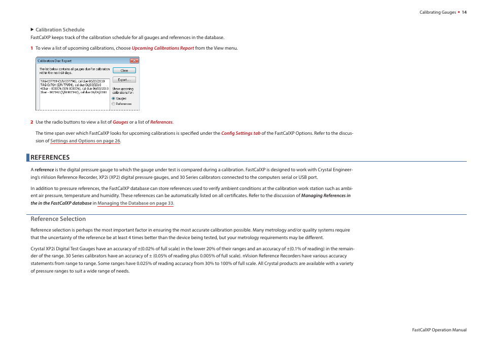 References | Crystal FastCalXP Calibration Software User Manual | Page 16 / 59