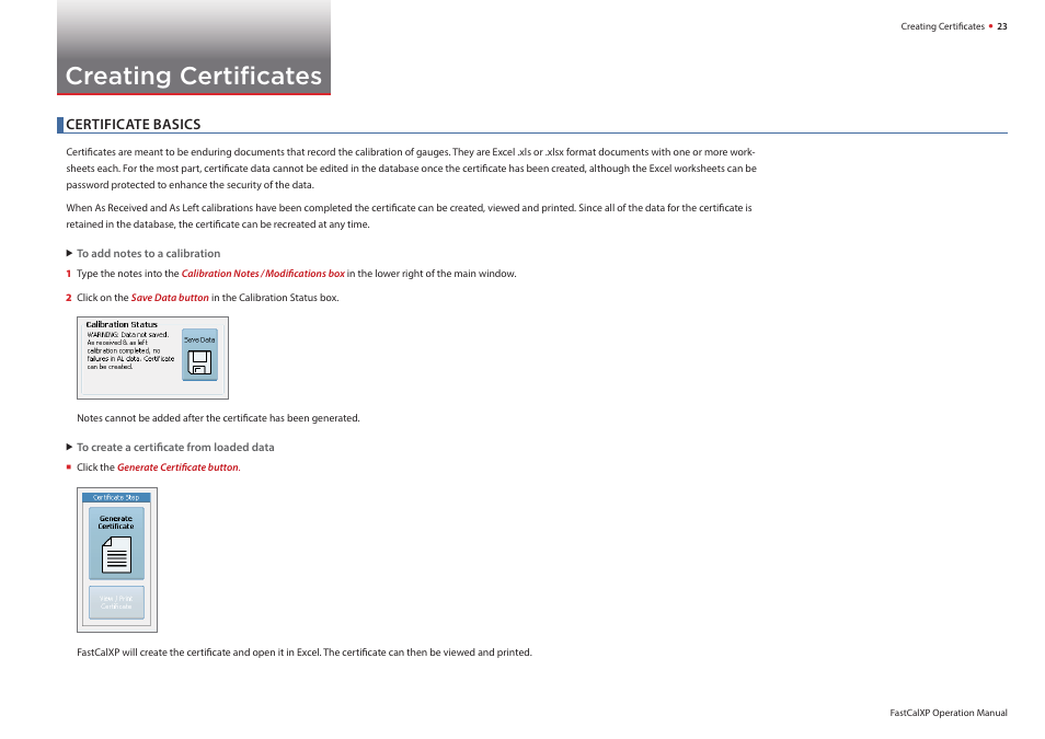 Creating certifi cates, O the | Crystal FastCalXP Calibration Software User Manual | Page 25 / 59