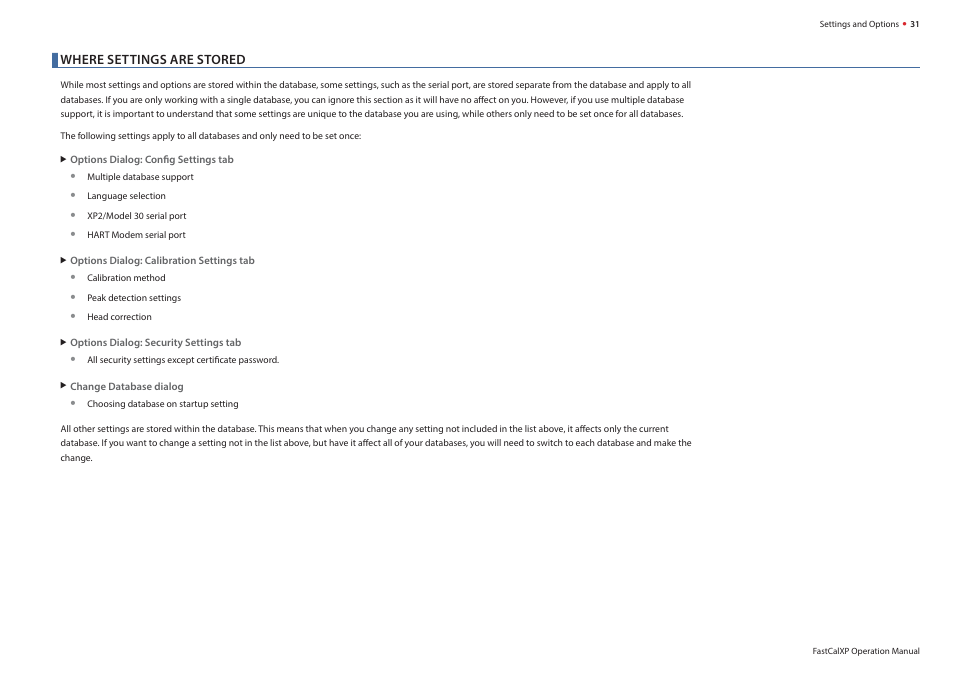 Where settings are stored | Crystal FastCalXP Calibration Software User Manual | Page 33 / 59