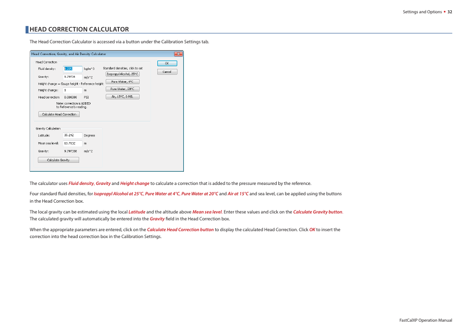 Head correction calculator | Crystal FastCalXP Calibration Software User Manual | Page 34 / 59