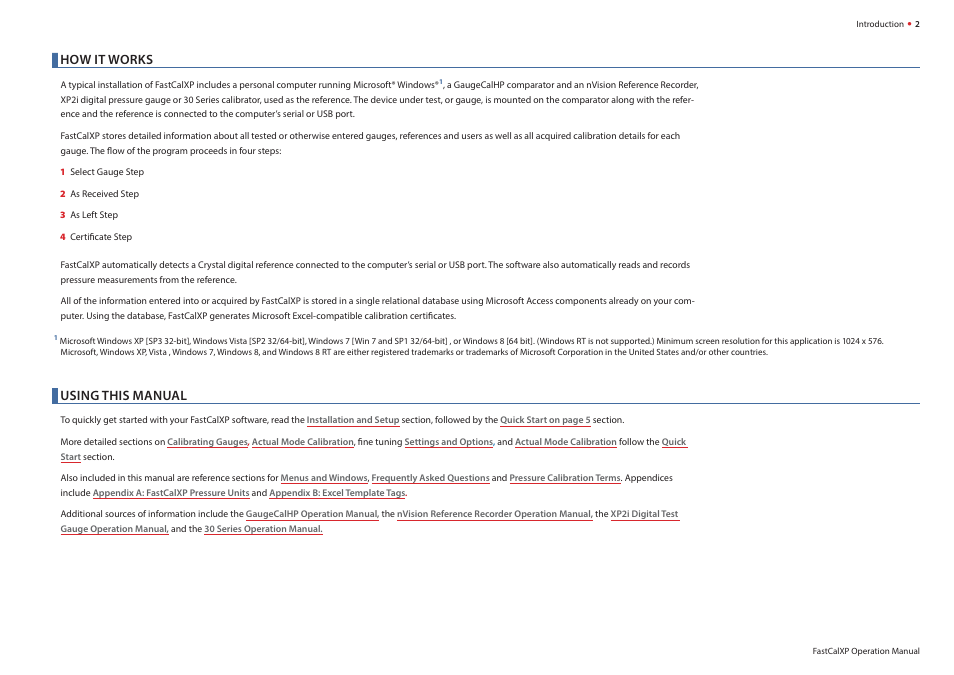 How it works, Using this manual | Crystal FastCalXP Calibration Software User Manual | Page 4 / 59