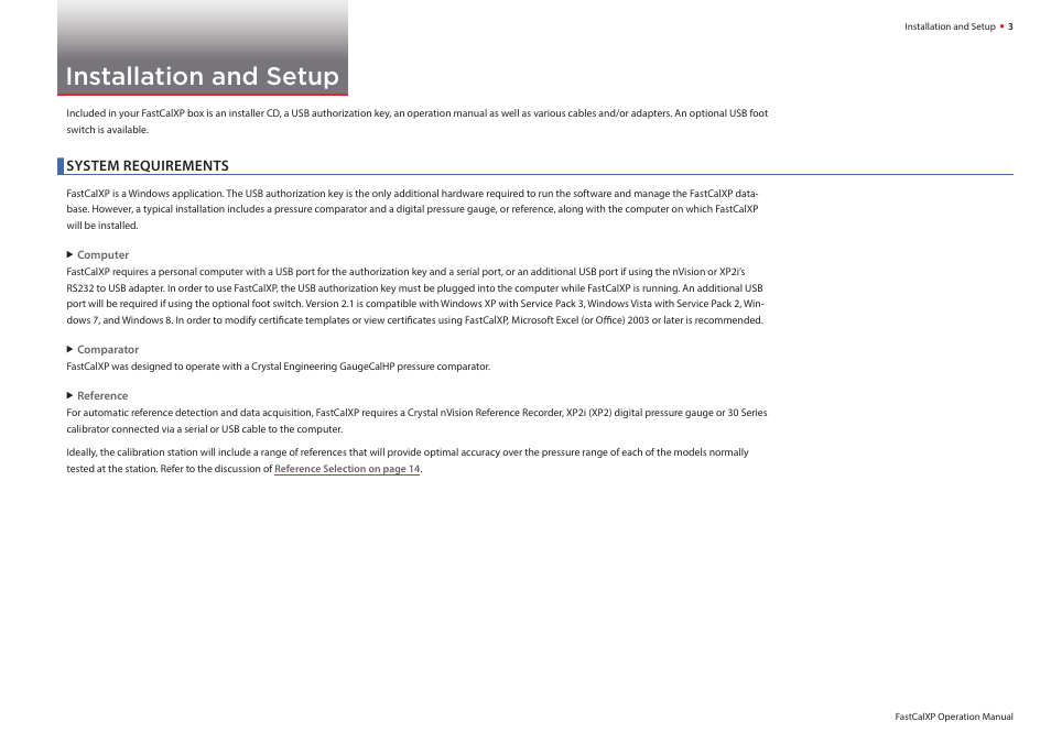 Installation and setup, System requirements | Crystal FastCalXP Calibration Software User Manual | Page 5 / 59