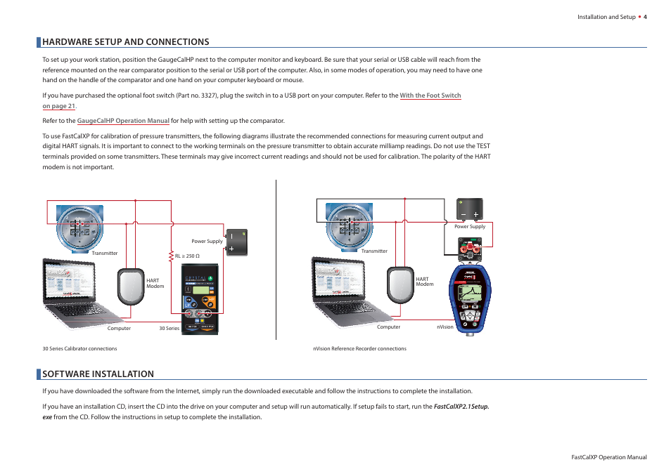 Hardware setup and connections, Software installation, Intrinsically safe | Reference recorder | Crystal FastCalXP Calibration Software User Manual | Page 6 / 59