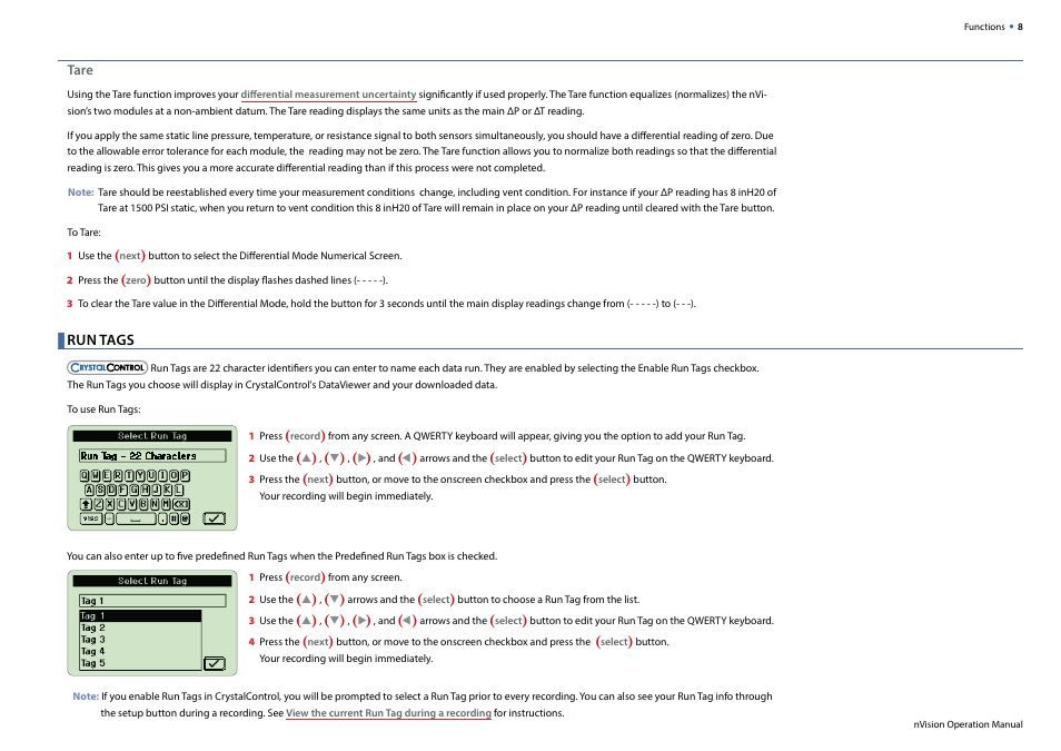 Run tags | Crystal nVision Lab Reference User Manual | Page 10 / 54