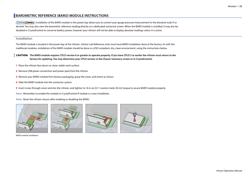 Barometric reference (baro) module instructions | Crystal nVision Lab Reference User Manual | Page 25 / 54