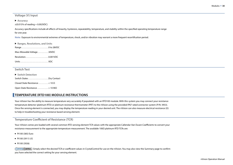 Temperature (rtd100) module instructions | Crystal nVision Lab Reference User Manual | Page 32 / 54