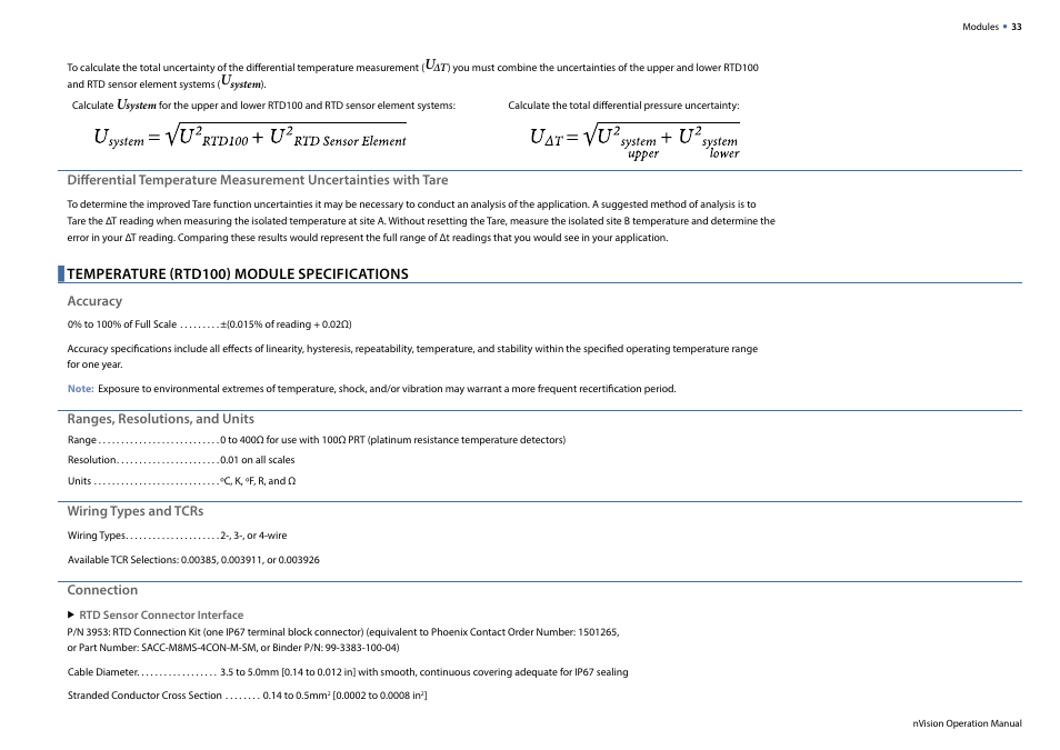 Temperature (rtd100) module specifications | Crystal nVision Lab Reference User Manual | Page 35 / 54