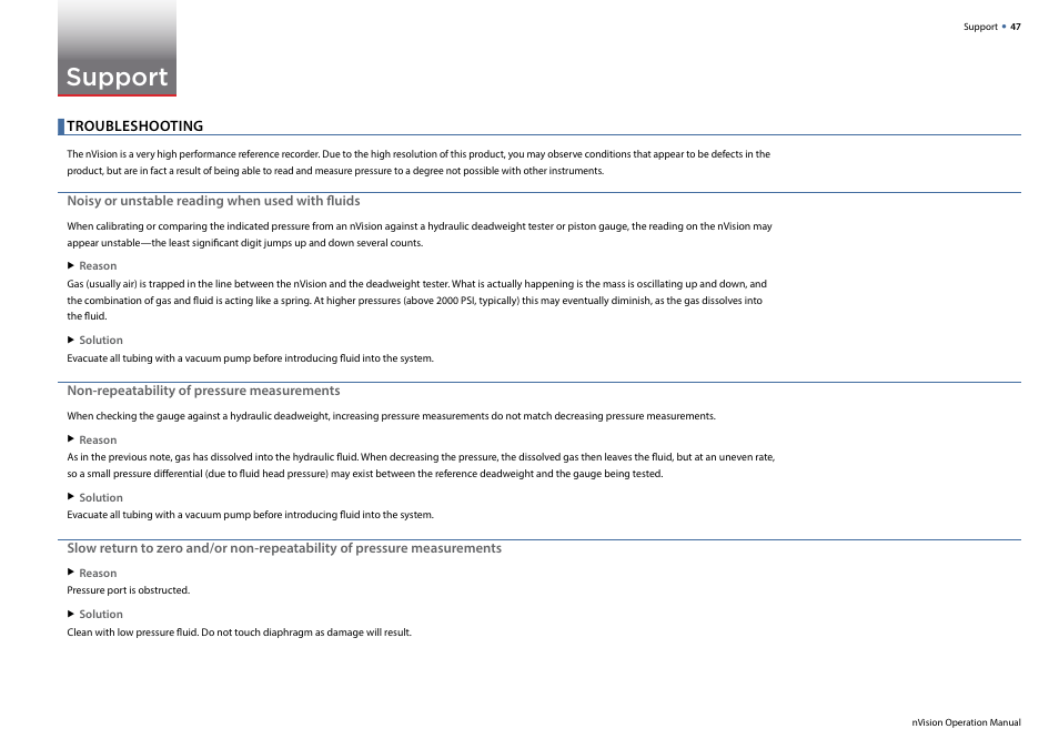 Support, Troubleshooting, Check the | Troubleshooting section | Crystal nVision Lab Reference User Manual | Page 49 / 54