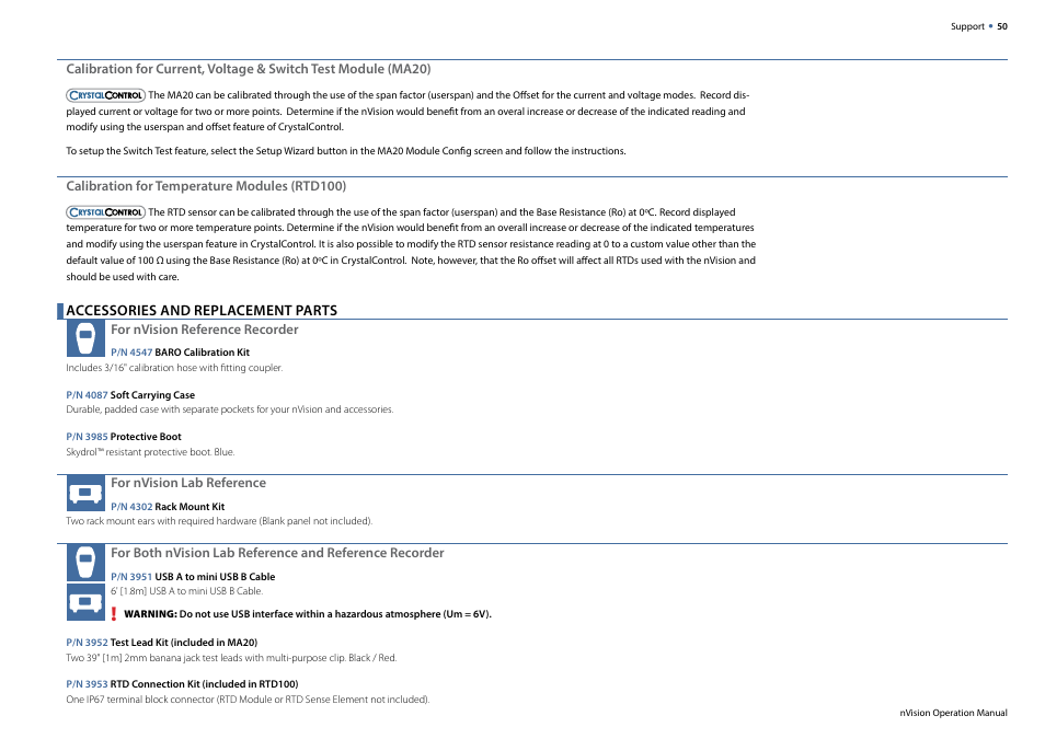 Accessories and replacement parts | Crystal nVision Lab Reference User Manual | Page 52 / 54