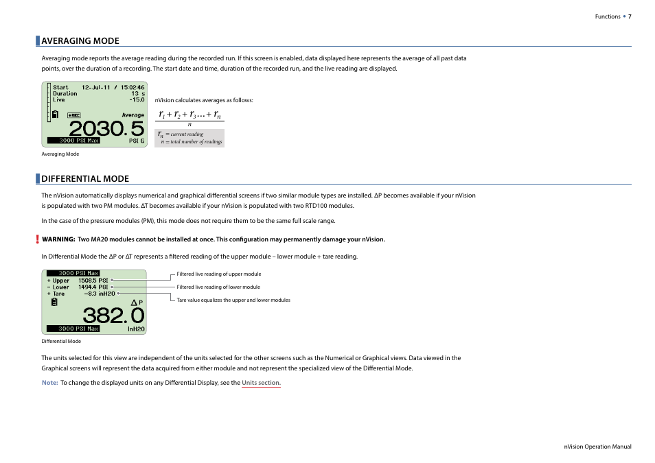 Averaging mode, Differential mode | Crystal nVision Lab Reference User Manual | Page 9 / 54