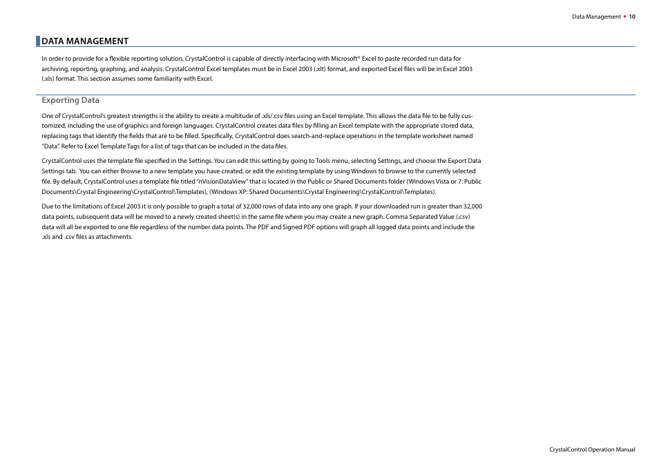 Data management, Exporting data | Crystal nVision Lab Reference User Manual | Page 12 / 18