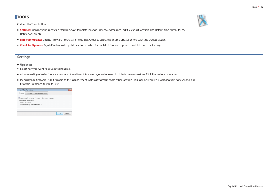 Tools, Settings | Crystal nVision Lab Reference User Manual | Page 14 / 18