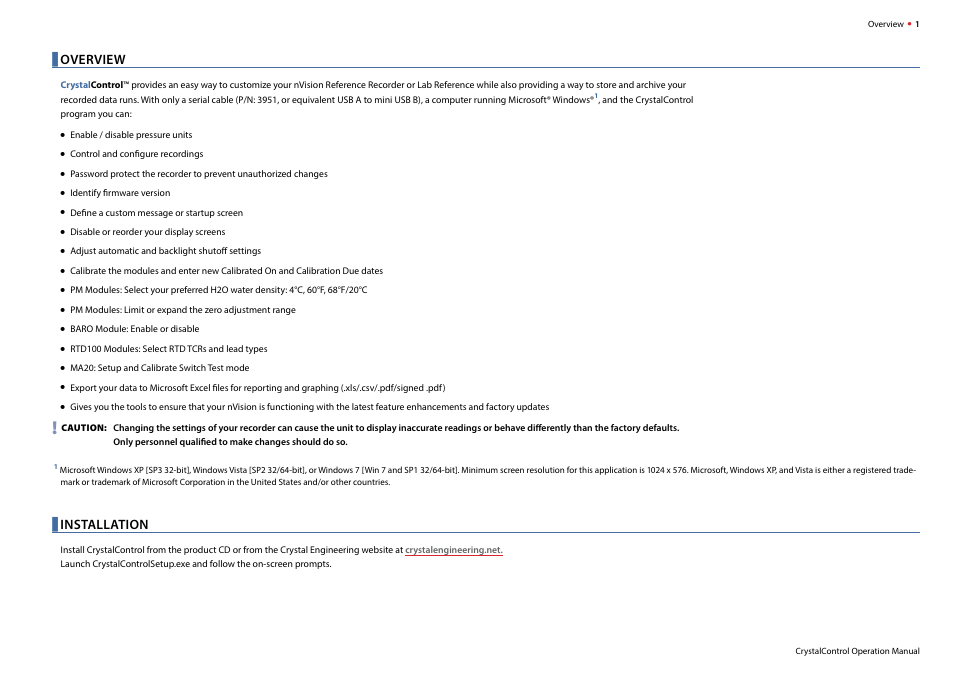 Overview, Installation | Crystal nVision Lab Reference User Manual | Page 3 / 18